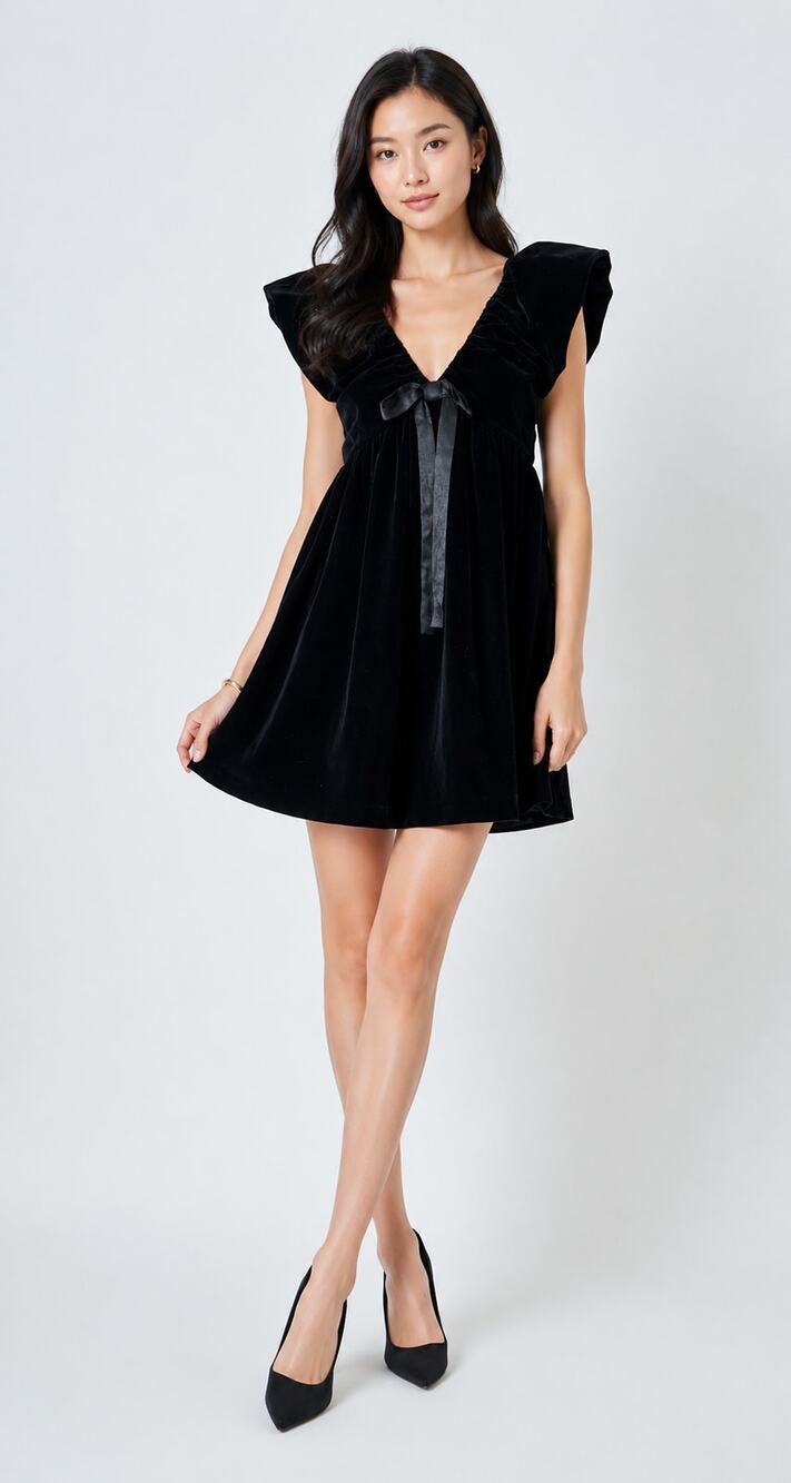 Endless Rose Velvet Satin Bow Mini Dress Black Womens Size XS New Cocktail